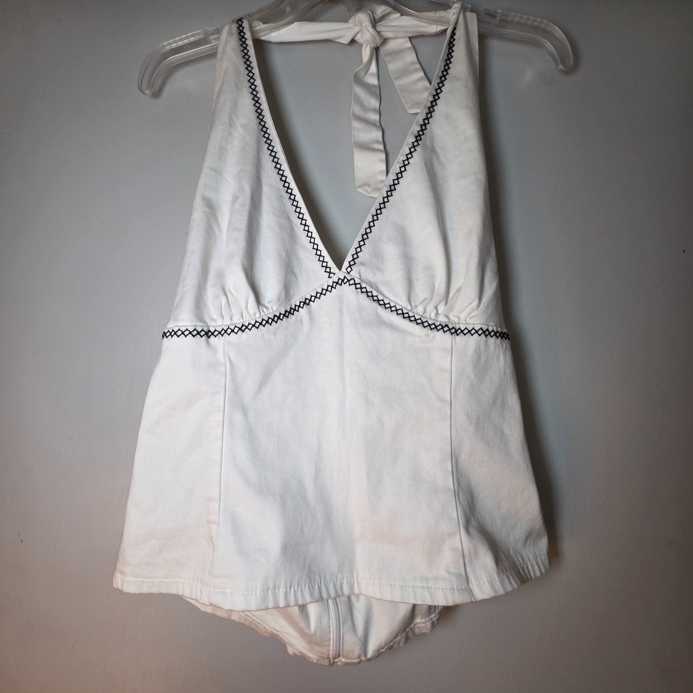 White House Black Market Women's Halter Top White Size‎ M Cotton Coastal Beach